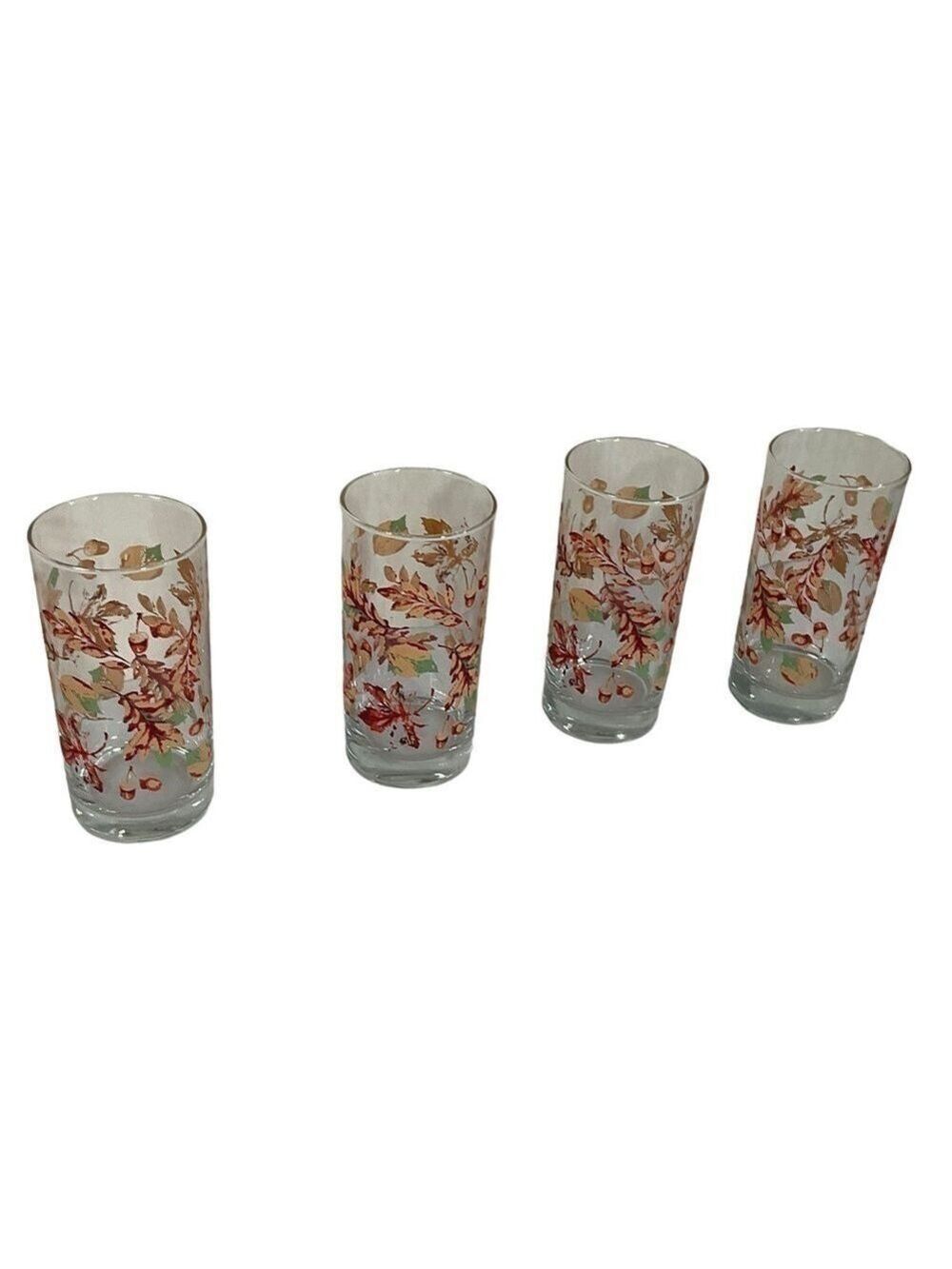 Vintage Greenbriar Fall Autumn Leaves 4 Glasses Tumblers